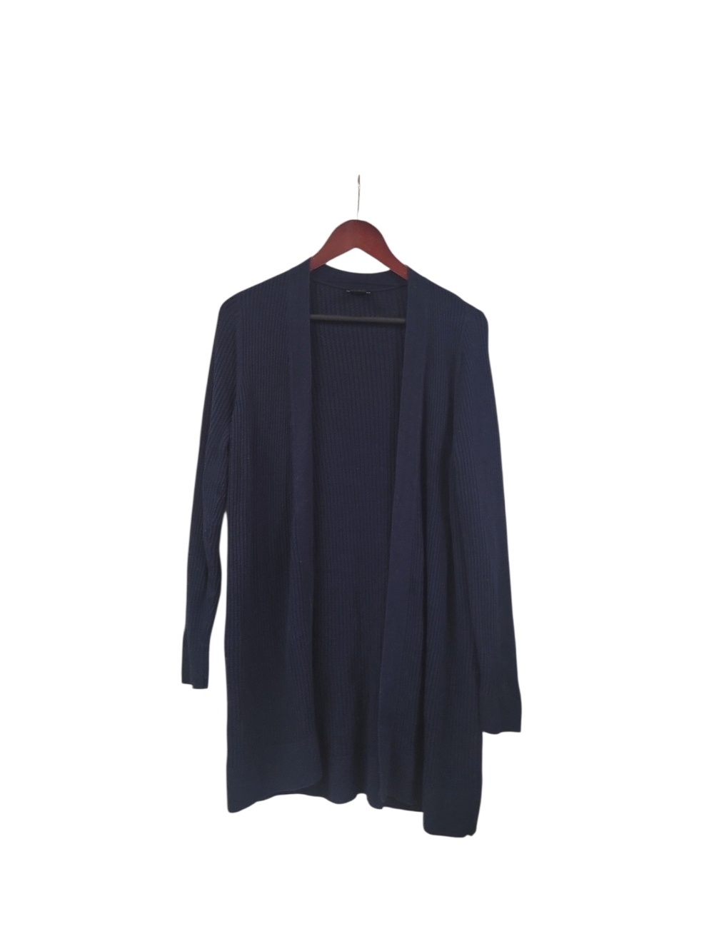Ann Taylor Navy Open-Front Ribbed Cardigan Large Relaxed Fit Oversized